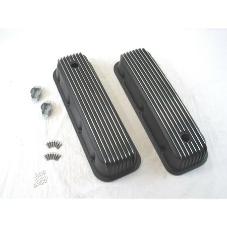 Absurdo Tall Nostalgic Aluminum Fully Finned Valve Cover with Hole for 1965-1995 BBC 396-502, Black AB2192316